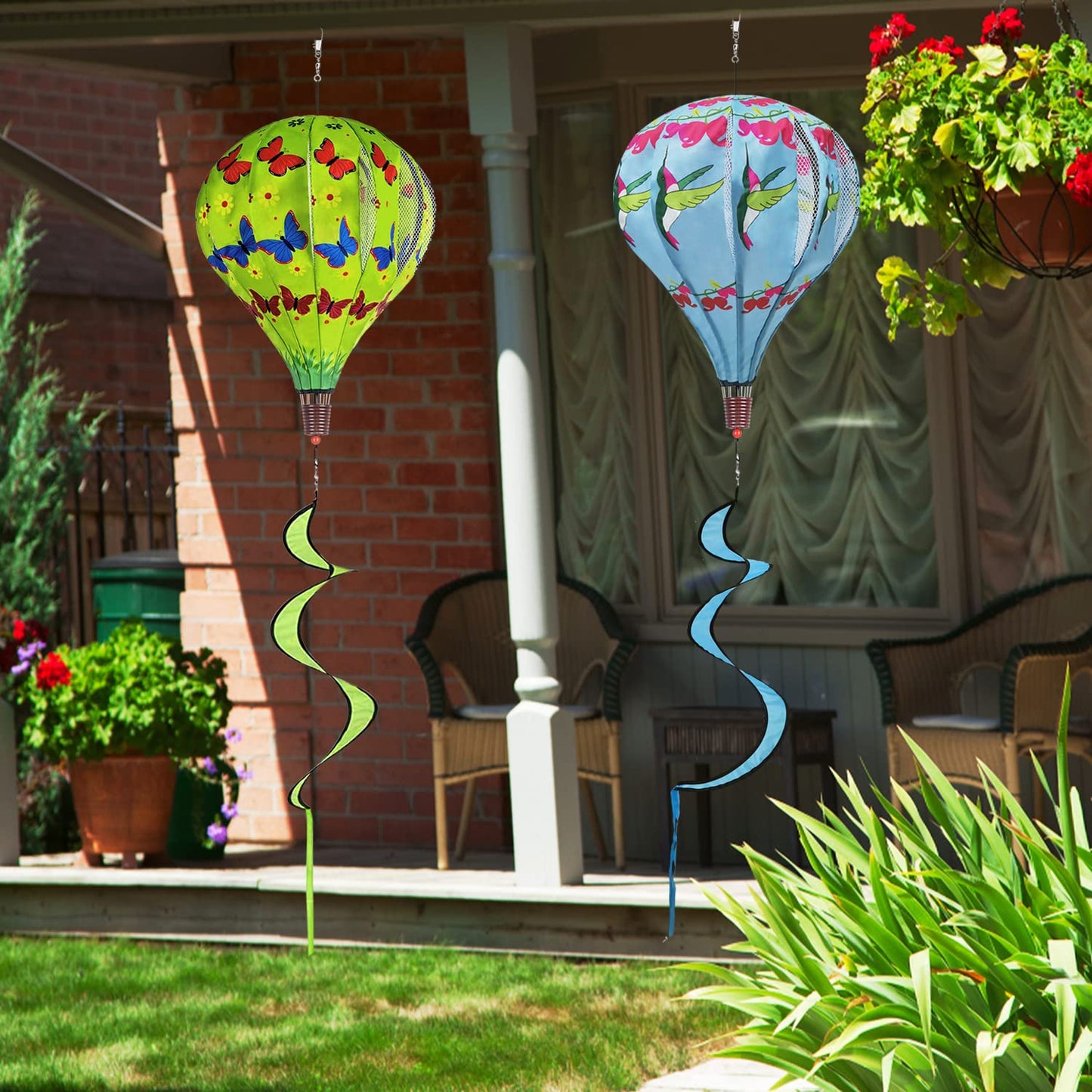 2Pack Hot Air Balloon Wind Spinners Outdoor Hanging, HADEEONG Large Wind Spinners Outdoor Windmill Balloon Spinners for Yard and Garden Wind Twister (Hummingbirds + Butterfly)