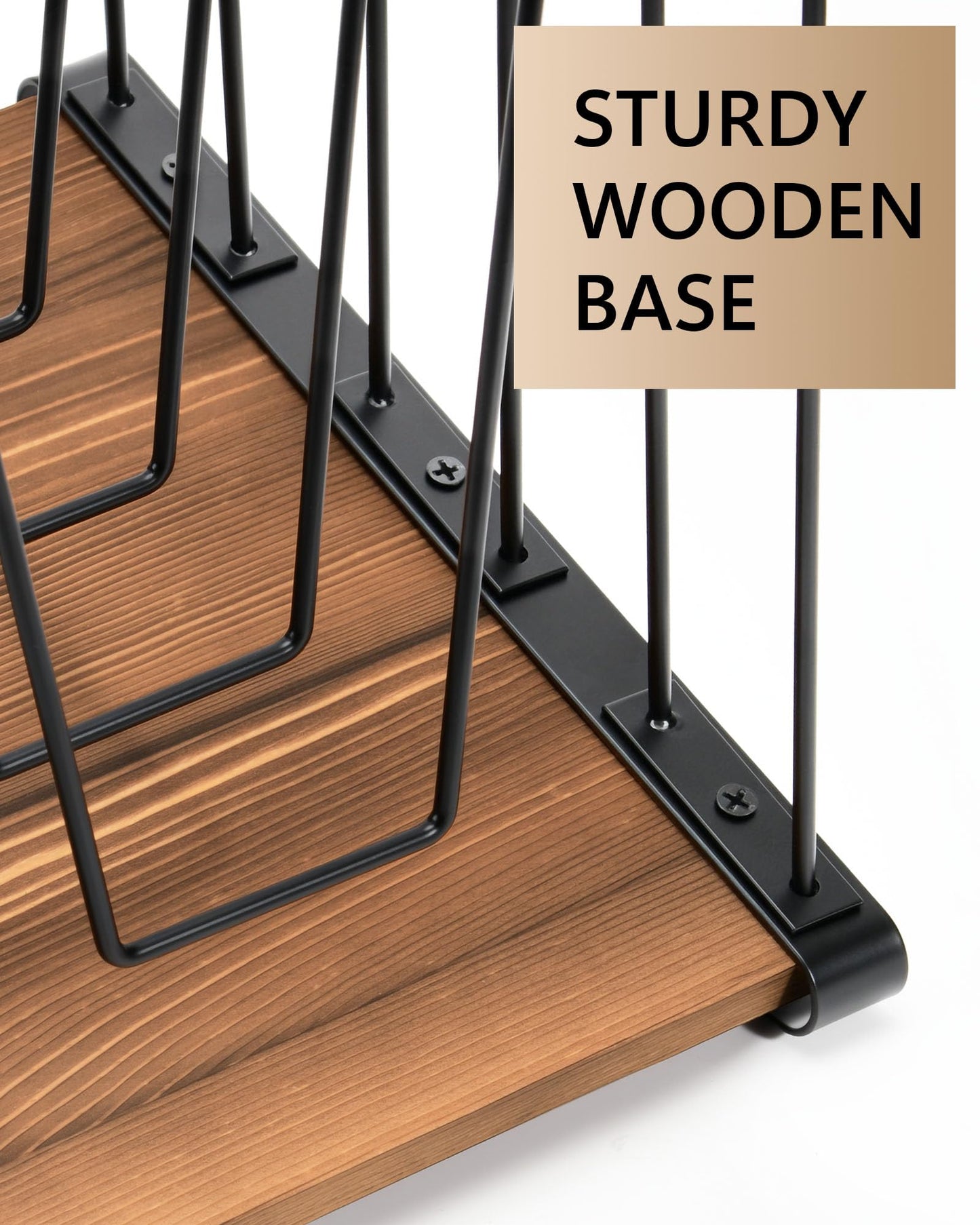 HULISEN Inclined Desk File Organizer, 5-Section Vertical File Folder Holder Stand, Metal File Sorter Rack with Wooden Base, Desktop File Organizer for Office Classroom Home Workspace
