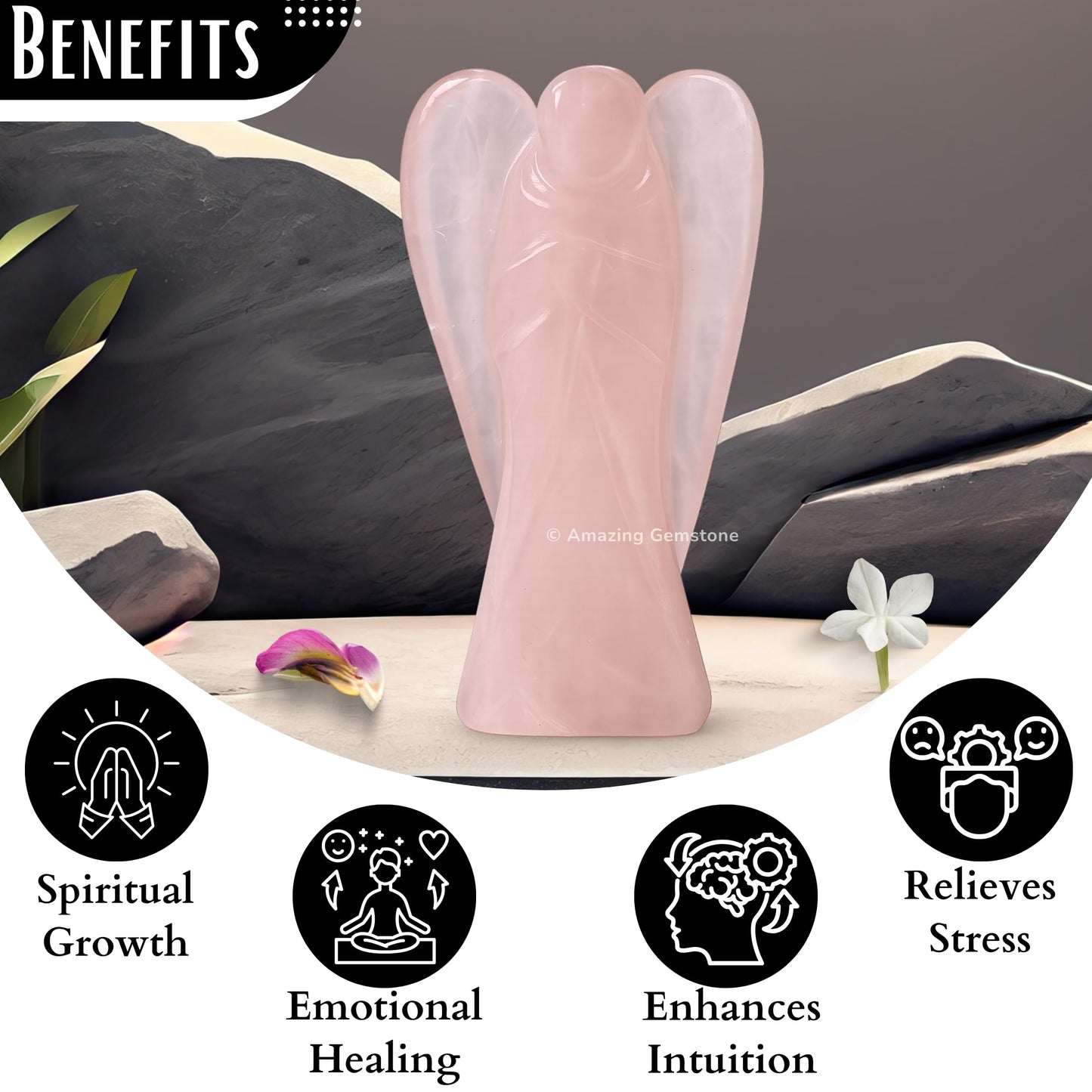 Amazing Gemstone Rose Quartz Angel - Rose Quartz Crystal Angel and Pocket Guardian Angel Crystal Figurines (1.5 inches)