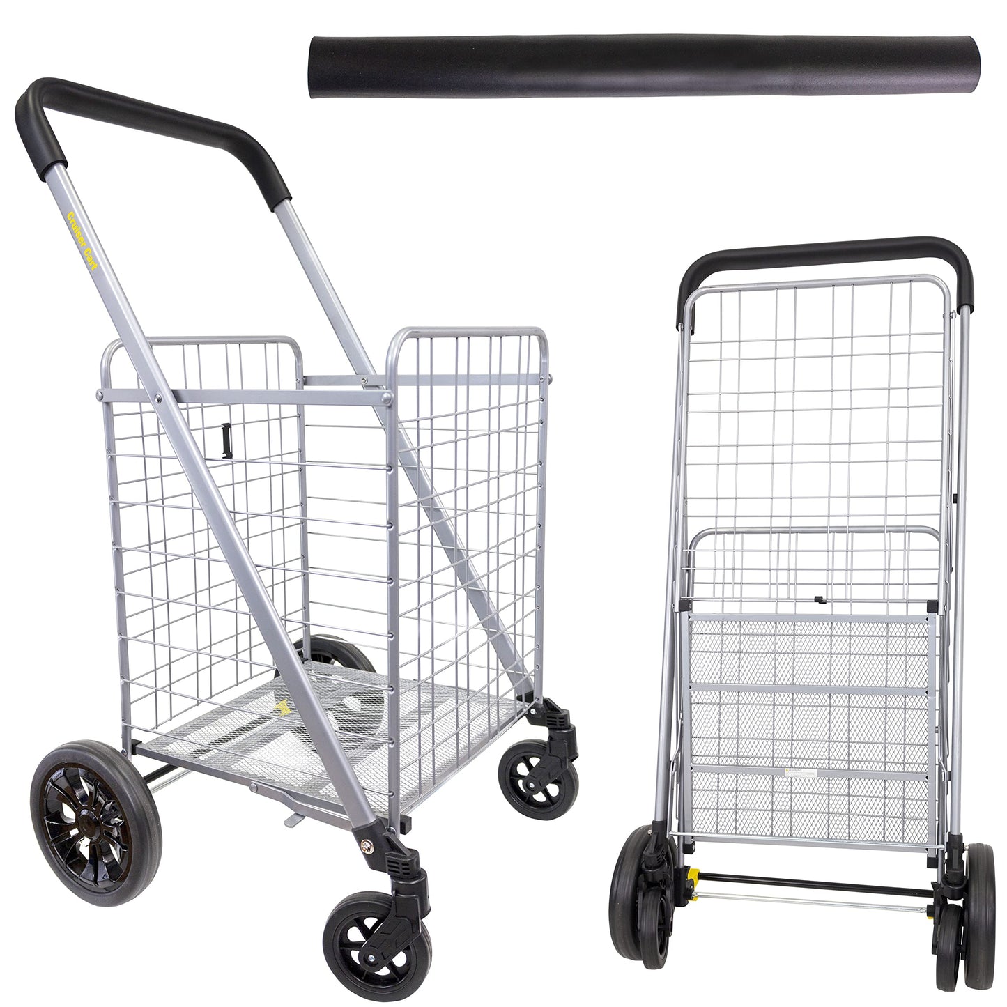 dbest Products Cruiser Cart Deluxe 2 Germ Guard Bundle Shopping Handle Grocery Rolling Folding Laundry Basket on Wheels Foldable Utility Trolley Compact Lightweight Collapsible