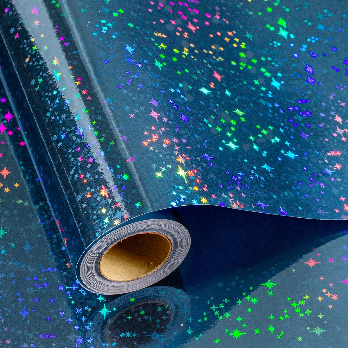 Flyhill Blue Holographic Wrapping Paper Roll, Metallic Holographic Shinning Galaxy Star Gift Wrap for Father‘s Day,Wedding,Birthday - Mini Roll 17inch*32.8ft