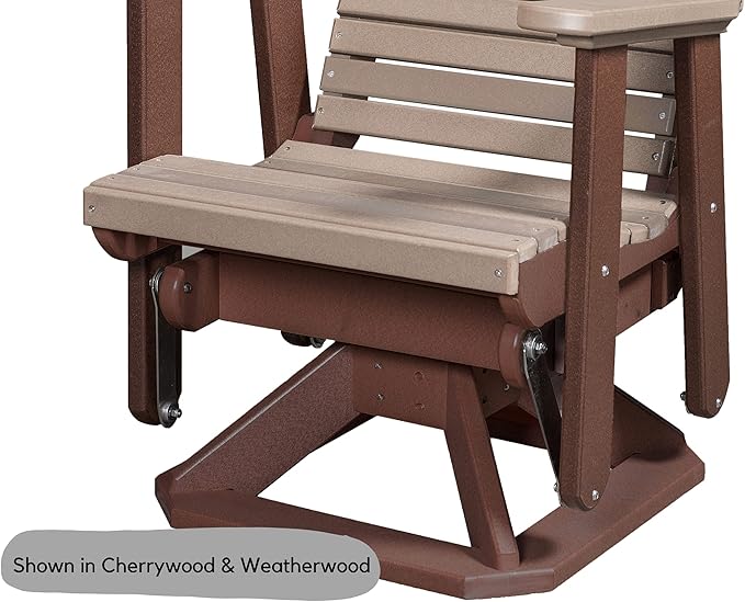 DutchCrafters Horizontal Slat High Roll Back Glider Poly Patio Chair (Tudor Brown & Weathered Wood)