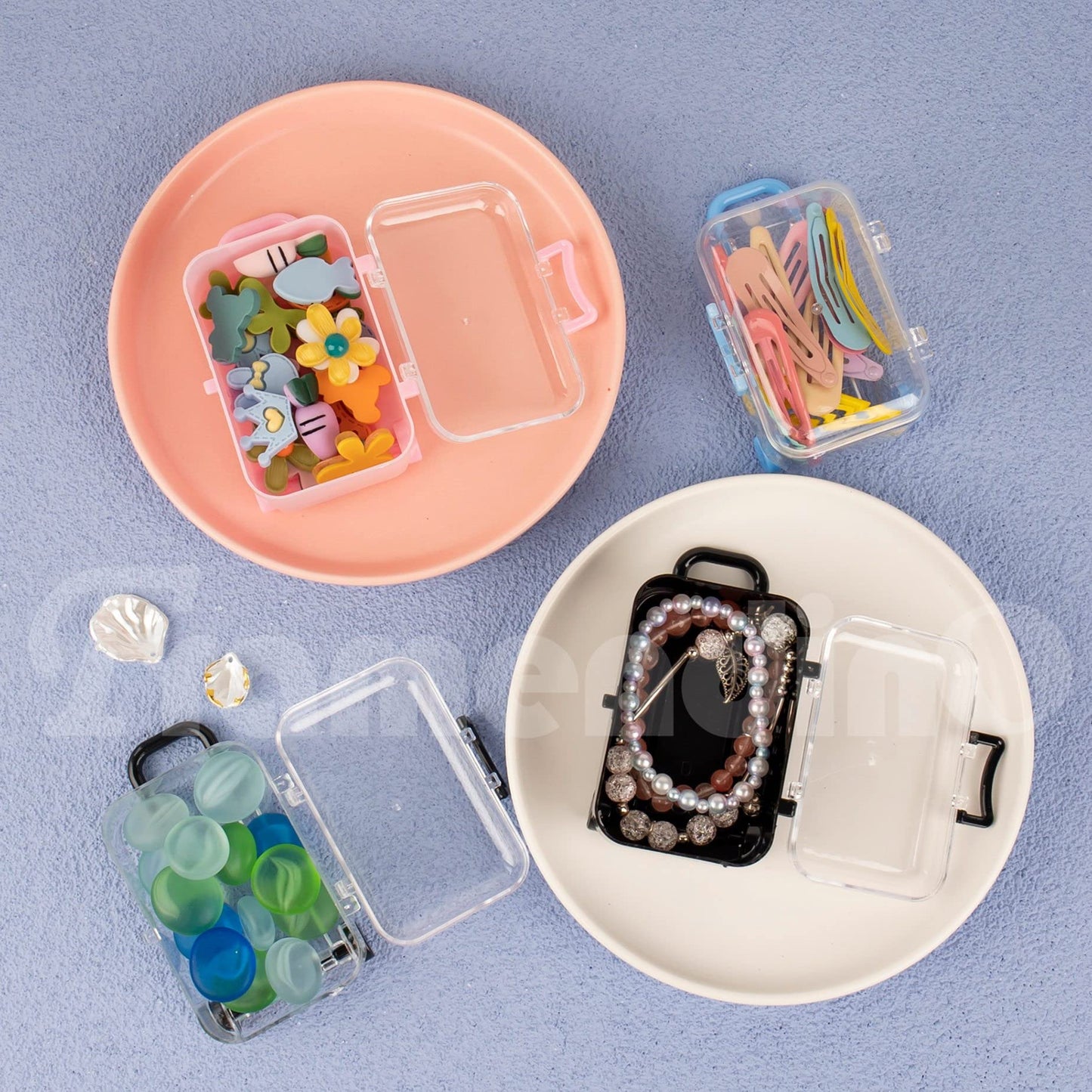Framendino, 8 Pack Plastic Mini Suitcase Tiny Travel Jewelry Candy Box for Home Wedding Decoration (2.9" X 2" X 1.4")