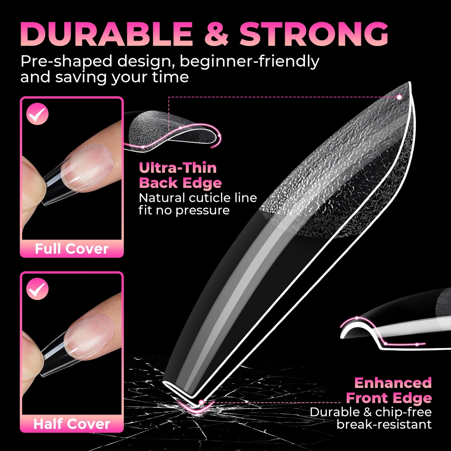 UNA GELLA Coffin Nails Tips: 360Pcs Soft Gel Nail Tips Coffin Medium Pre-Etched Half Matte Full Cover Coffin Press on Nails Clear Acrylic False Nails for Nail Extensions Home DIY Salon 15 Sizes