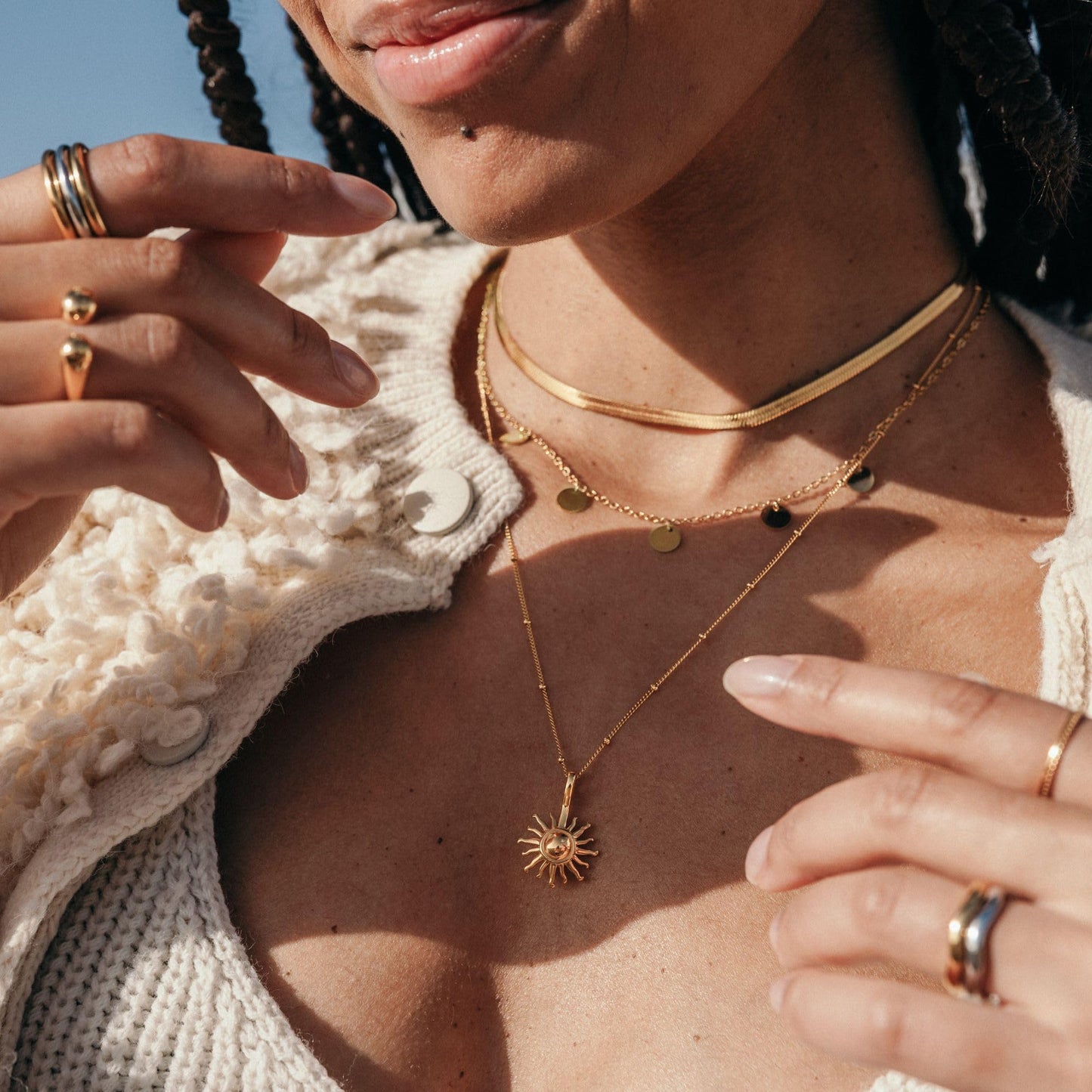 Purelei® Sun Necklace: Waterproof & Adjustable, Chain with sun pendant, 20 to 22 inch adjustable length, 18K Gold plated stainless steel - silver