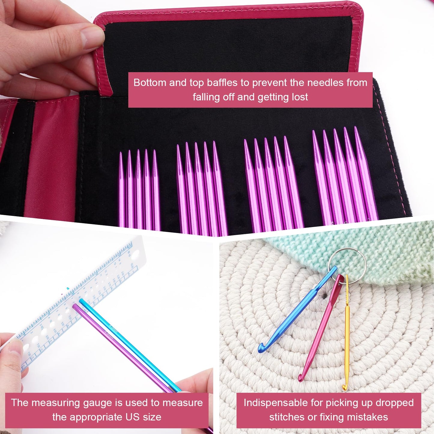 Hobekoee 50pcs Double Point Knitting Needles Set Aluminum Knitting Needle (2.5mm-6.0mm) 7.9-inch Knitting Needles for Beginners,DIY Knitting Projects,10 Sizes