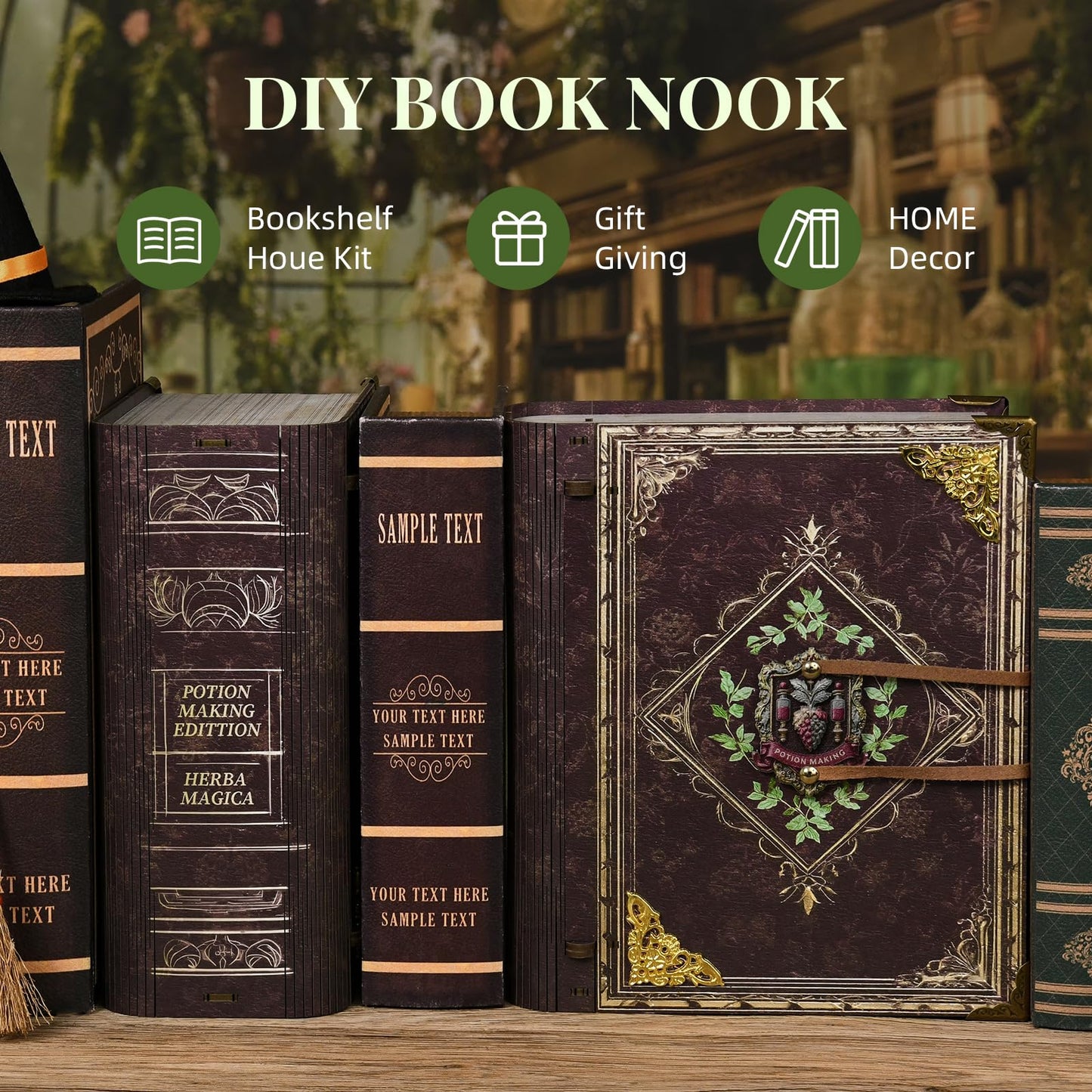 MiniCity Book Nook Kit,Tiny House Kits to Build to Live in,DIY Wooden Crafts for Adults, Mini Model Kits with LED, Birthday and Valentine's Day Gift for Adults (Potion-Making Edition)
