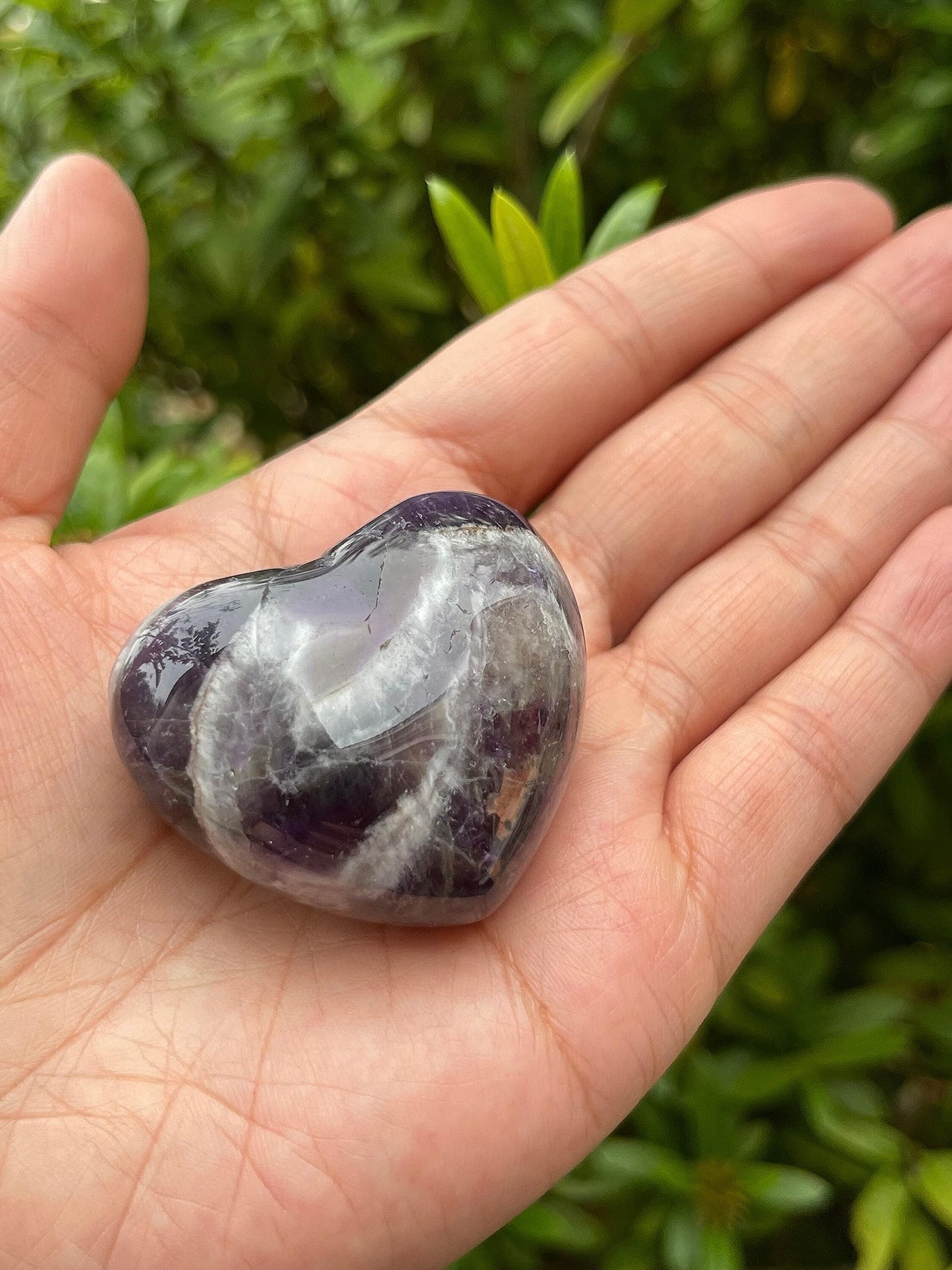 GAF TREASURES Chevron Amethyst Gemstone Hearts, Polished Chevron Amethyst Puffy Hearts, Chevron Amethyst Crystal Palm Stone, Chevron Amethyst Healing Crystal Hearts (1 Heart)