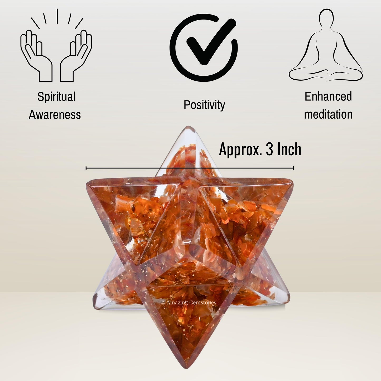 Amazing Gemstone 1 Pcs Carnelian Large Crystal Orgone Merkaba Star for Reiki Healing Meditation and Crystal Grid