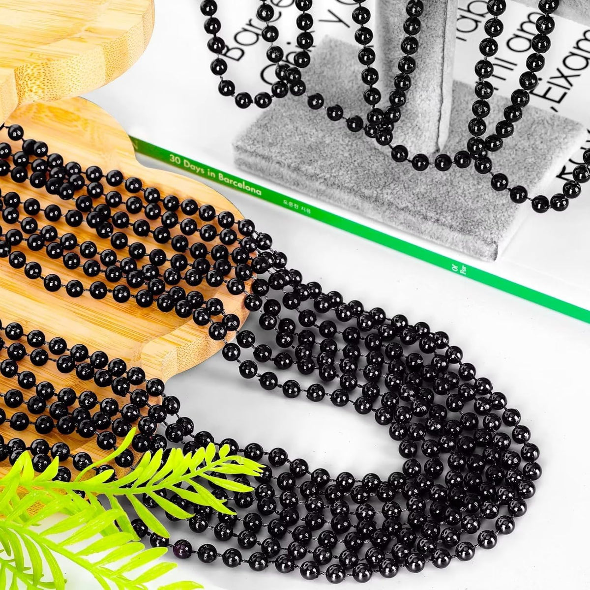 72PCS Mardi Gras Bead Necklace, Halloween Black Bead Necklaces Stuff Accessories, 33" Mardi Gras Beads Necklace Costume, Festival Parade Throw for Halloween Wedding Party Events Supplies Decorations