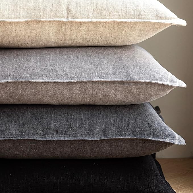 Foindtower Pack of 2, Decorative Linen Soild Throw Pillow Covers Soft Accent Cushion Case Boho Farmhouse Pillowcase for Chair Couch Sofa Bedroom Living Room Home Decor 18 x 18 Inch Light Rustic Gray