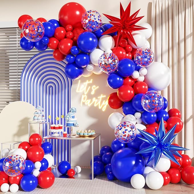 Red White and Blue Balloon Garland Arch Kit, 140Pcs Blue Red White 4th of July Balloons for Patriotic Decorations 4th of July Memorial Day Graduation Baseball Birthday Party Decorations
