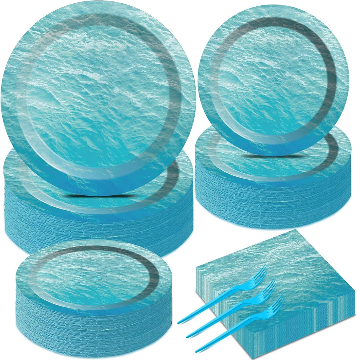 200 PCS Ocean Themed Paper Plates and Napkins Under the Sea Party Decorations Sea Waves Birthday Dessert Plates Supplies Tableware Set for Men Women Boy Girl Birthday Baby Shower Serve 50 Guests