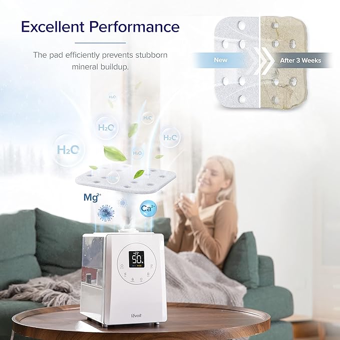 LEVOIT Air Purifier for Home Allergies Pets Hair in Bedroom, Covers Up to 1095 ft² & Humidifier Replacement Filters 10-Pack, Mineral Absorption Pad, Compatible with LV600S
