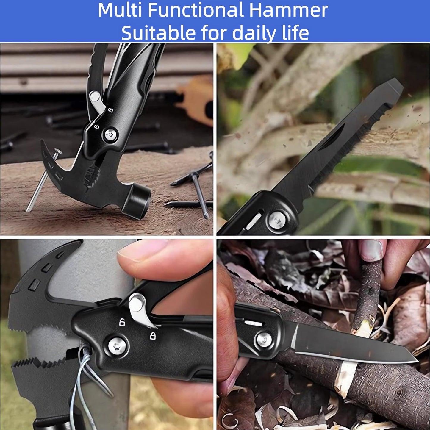 13-in-1 Mutitool, Stainless Steel Multi-functional Hammers with Hammer Saw Screwdrivers Pliers Bottle Opener Foldable Multitools with Sheath, Ideal for Camping,Survival,Repair Great Gifts for Men