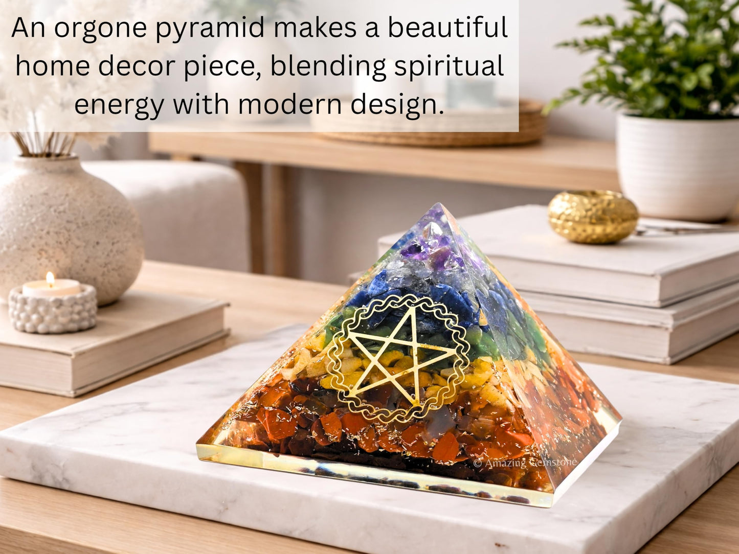 Amazing Gemstone Large Orgone Pyramid | Natural Chakra Pyramid Crystal | Pentacle Orgonite Pyramid | Organ Pyramids Positive Energy Healing