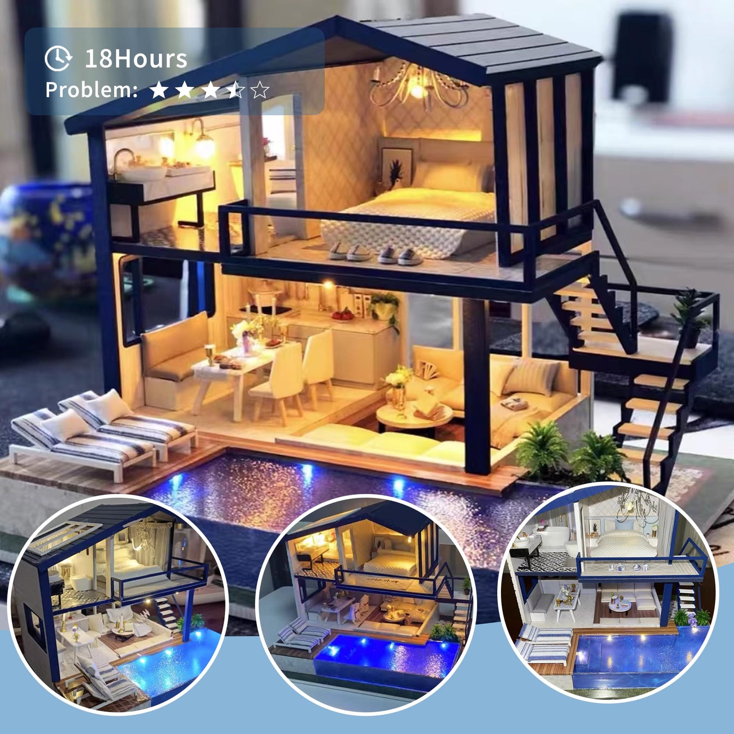 Flever Dollhouse Miniature DIY House Kit Manual Creative with Furniture for Romantic Artwork Gift (Perfect Time Apartment)