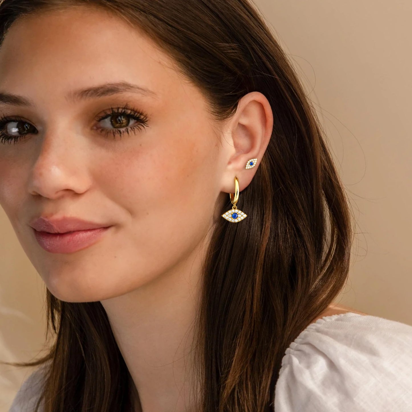 Evil Eye Earrings Set for Women, Gold Evil Eye Dangle Stud Hoop Earring Set for Multiple Piercing, Dainty Earrings for Everyday Wear Protection Jewelry