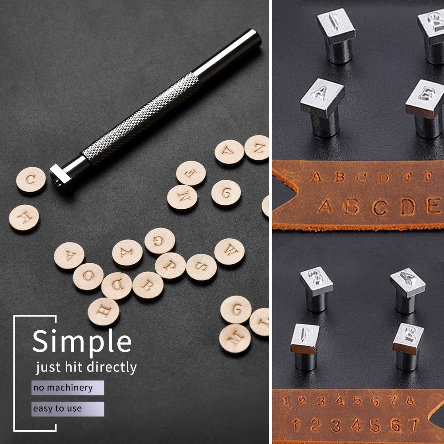 KLLsmDesign 65 Pcs Leather Sculpture Stamping Tools Kit Included Pattern Alphabet Digital Leather Stamp Punch Set,Dotting Tools,Leather Swivel Knife,Leather Roller for Saddle Making,DIY Leather Craft