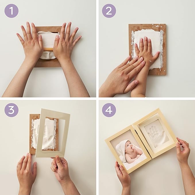 chuckle - Baby Hand & Foot Clay Print Photo Frame Keepsake Kit - Gift for Mothers Day, New Mum and Parents and Newborn Baby Shower Party and Nursery Room Decoration - Pine