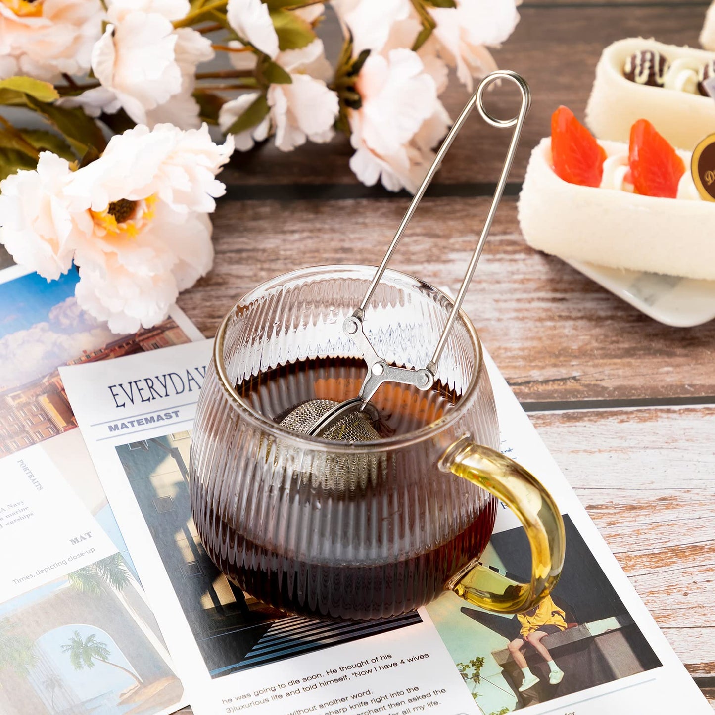 Yinder Loose Leaf Tea Infuser Stainless Steel Mesh Snap Tea Ball Strainers with Handle Metal(Silver)