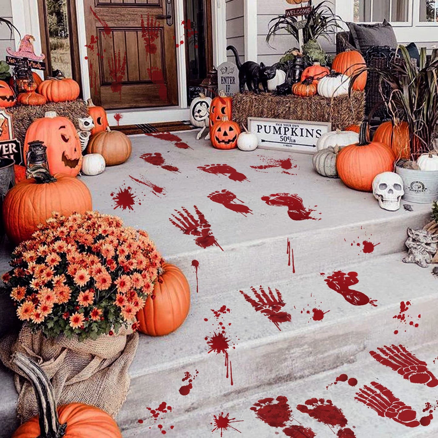 128 Pcs Halloween Footprints Floor Clings - Bloody Halloween Decorations, Floor Stickers Decals for Party Supplies (12 Sheets)