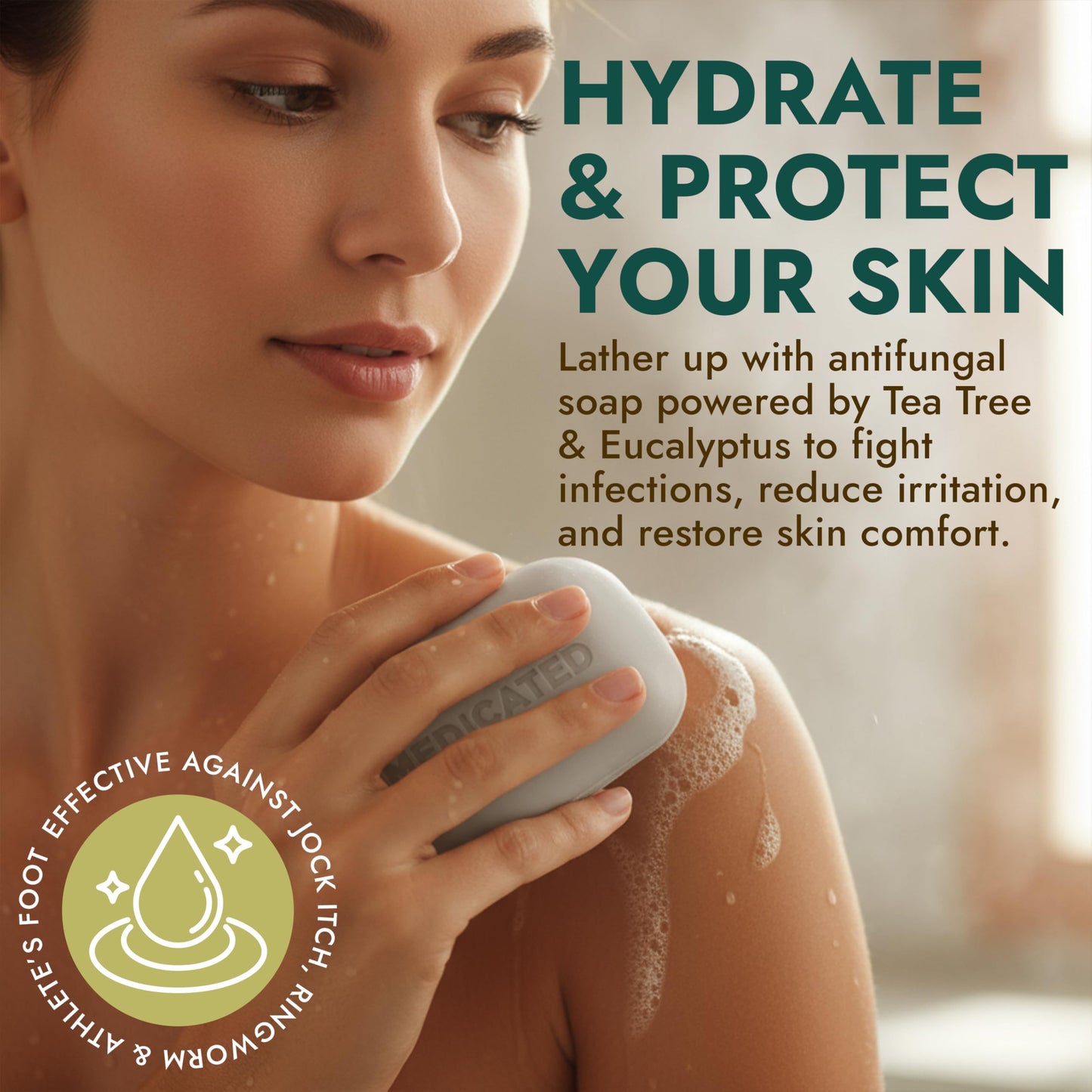 Antifungal Soap | Medicated Jock Itch Treatment, Fights Ringworm & Athlete's Foot | Soothing Tea Tree & Eucalyptus | 1% Tolnaftate for Effective Relief | Travel-Friendly with Soap Case