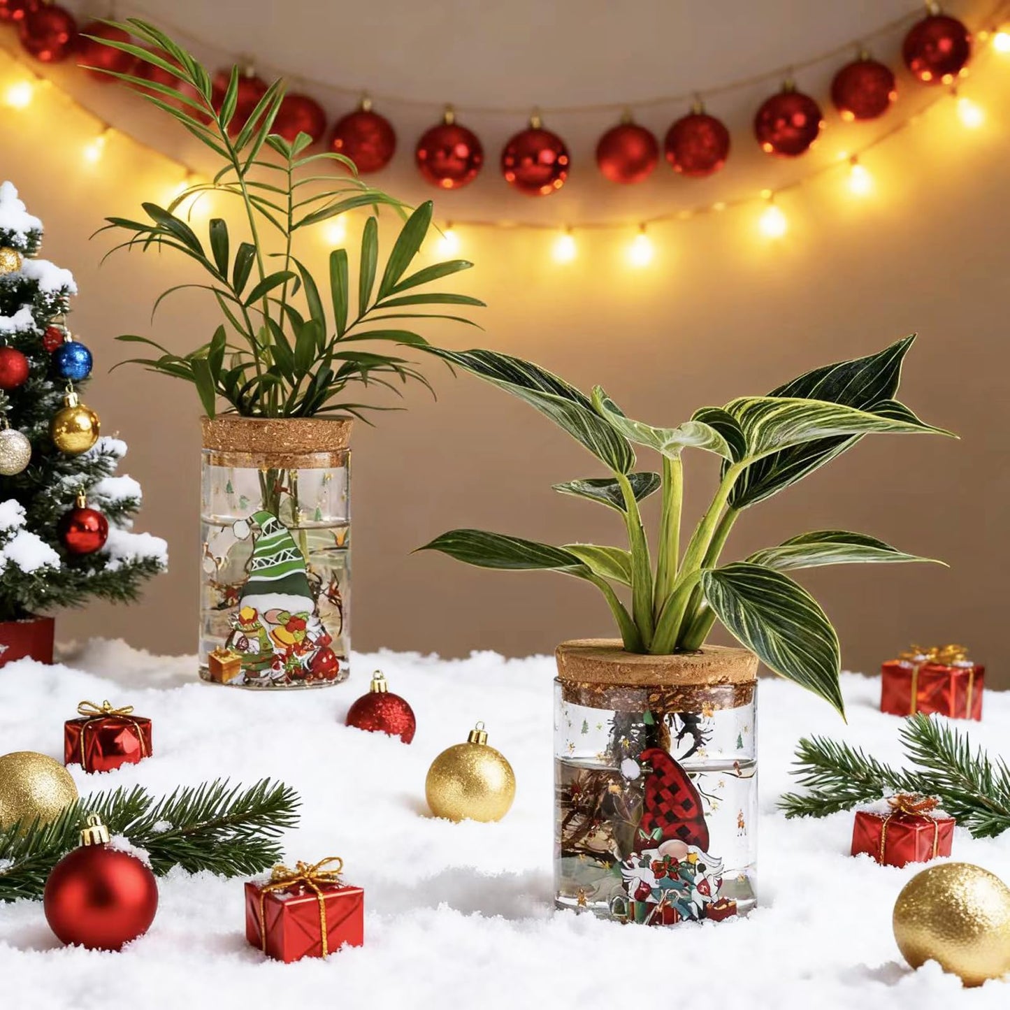 Christmas Vases, 2 Sizes Propagation Jars with Christmas Decorations Patterns, Desktop Glass Hydroponic Planter for Plant Cuttings, for Plant Lovers (6)