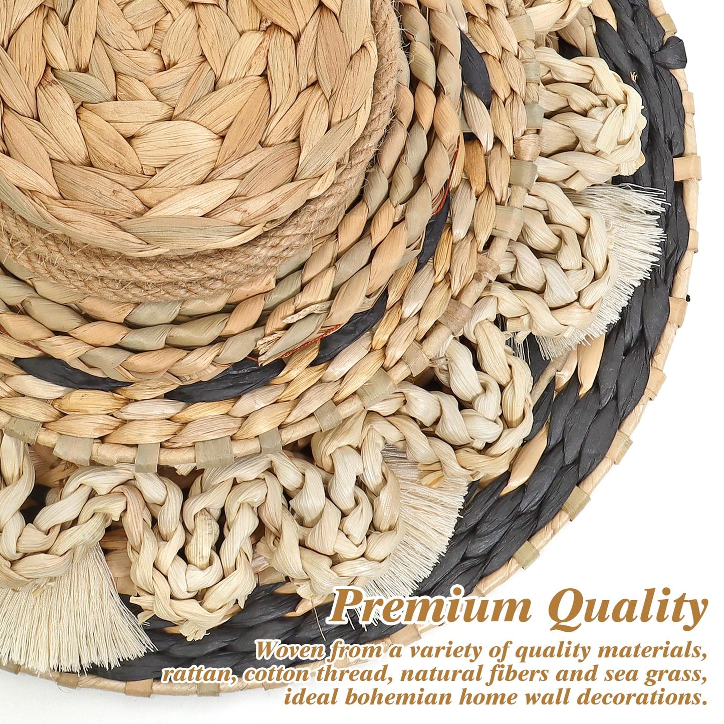 LOMOHOO Set of 9 Boho Wall Basket Decor Wicker Woven Wall Basket Decorations Bohemian Handcrafted Round Basket Hanging decor Bulrush Wall Art Decors for Living Room Rustic Home