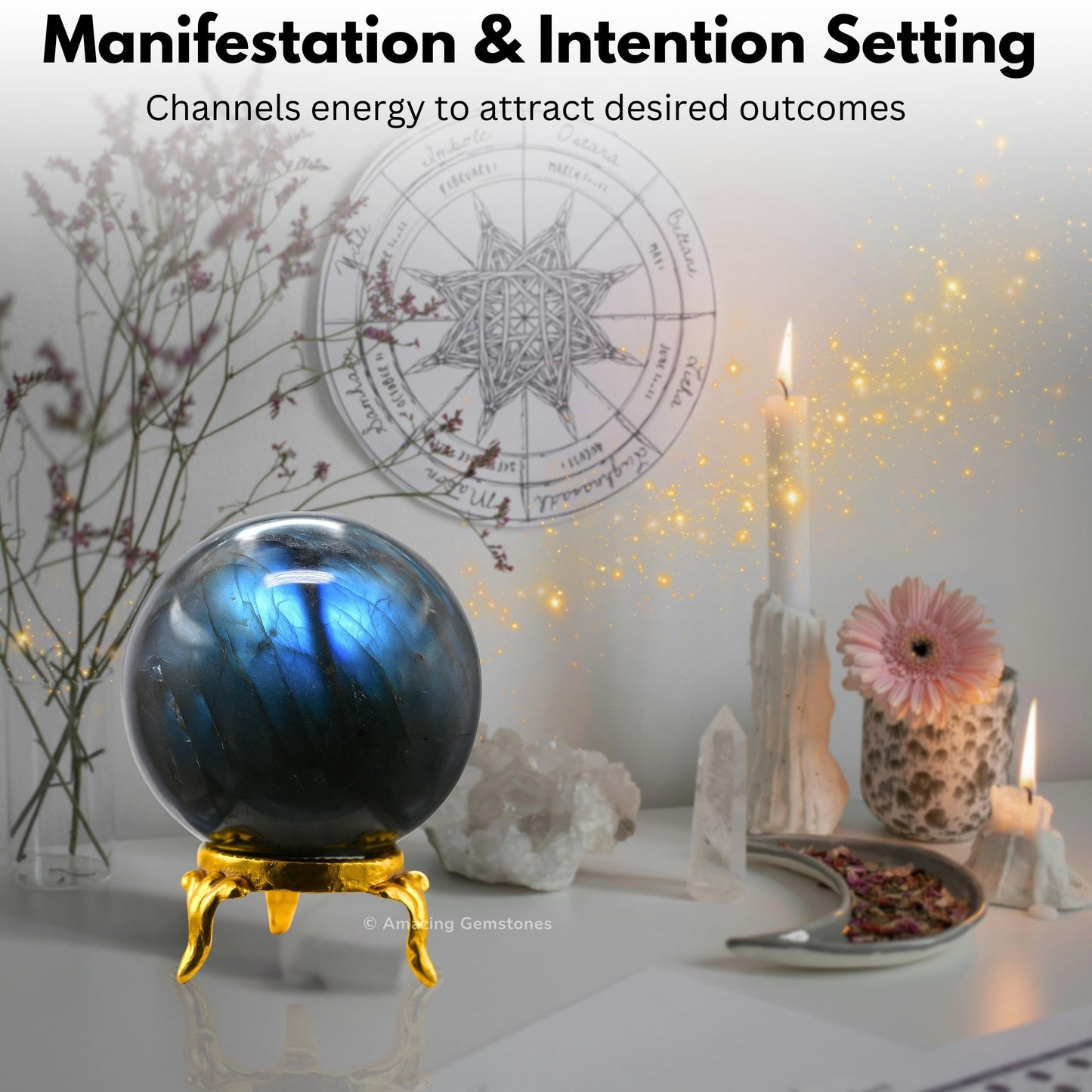 Amazing Gemstone Labradorite Crystal Ball with Stand - 2 Inches Crystal Sphere Meditation Balls for Witchcraft and Decorative Balls
