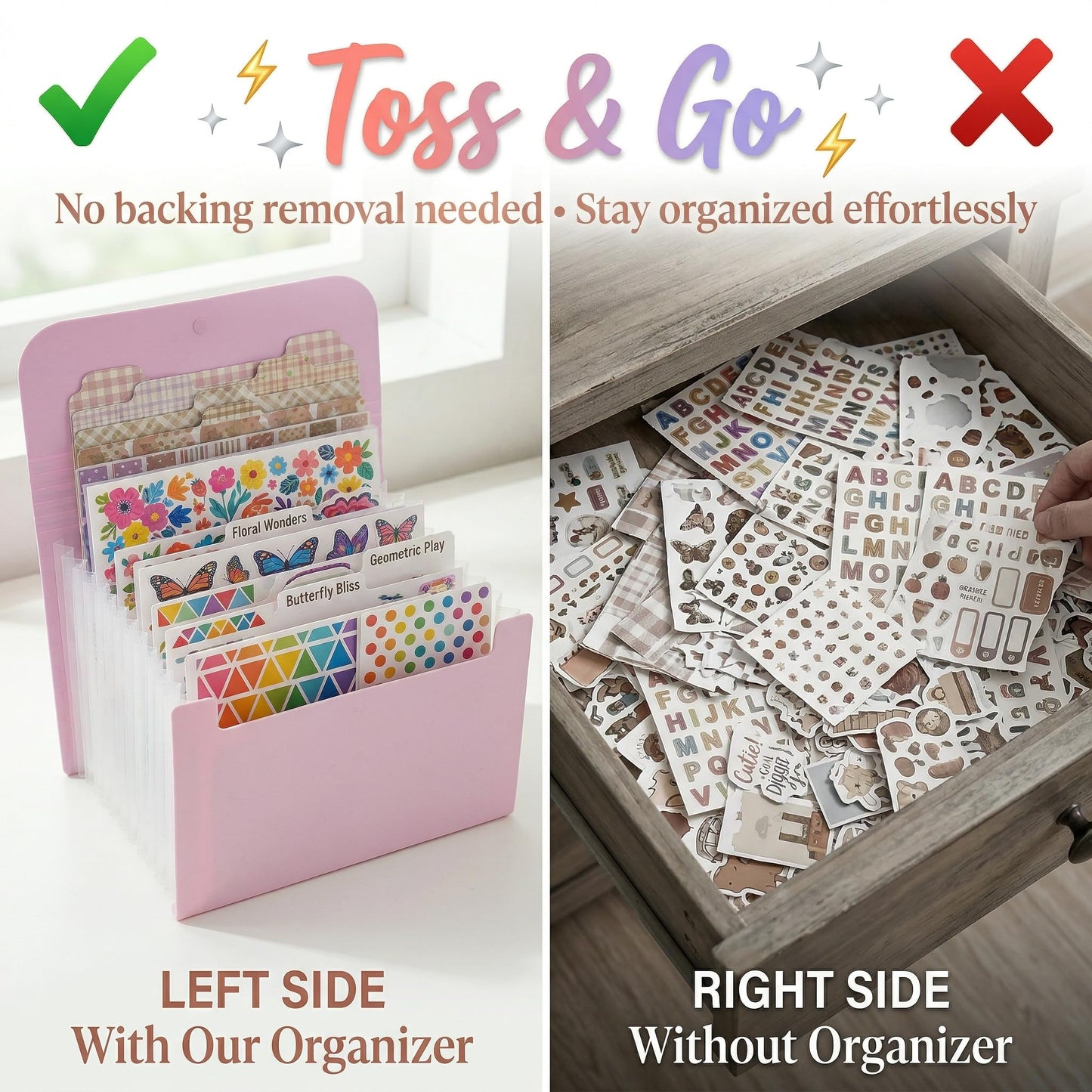 Sticker Storage Organizer with 13 Expandable Pockets, Multi-Layer Desktop Sticker Binder for Scrapbook Essentials and Journal Organizer, Large Capacity for Thick Sticker Album, Washi Tape(Blue)