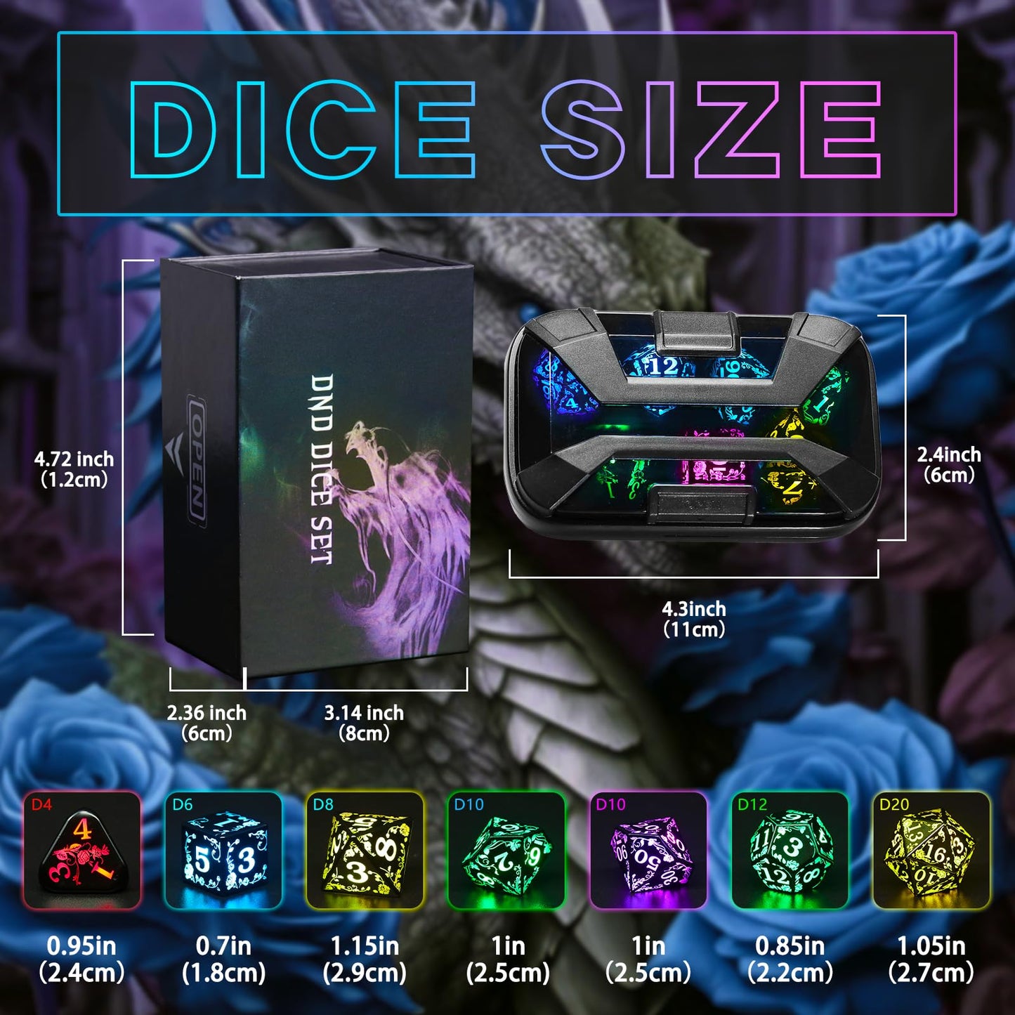 FONVGOGO Light up LED Dice Set D and D Rechargeable for Dungeons and Dragons RGB DND Dice with Charging Box 7-Color Polyhedral Role Playing Dice for DND Gifts RPG Tabletop Games (Rose RGB)