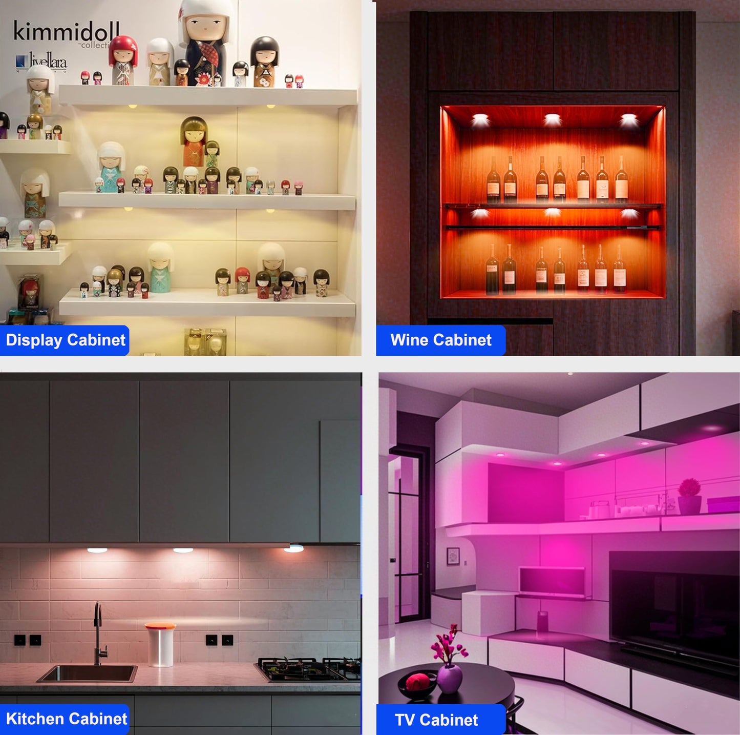 6 PCS Aluminum Round WiFi RGB Under Cabinet Lights Kit,Compatible with Alexa,Google Assistant,App and 2.4G RF Remote,Music Sync LED Light with Timmer Dimmable Under Counter Lights for Kitchen Bedroom