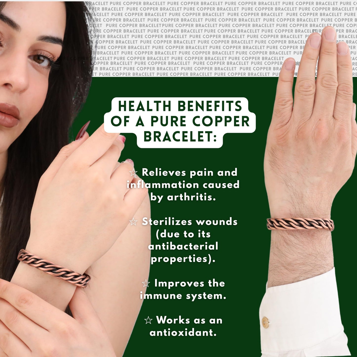 Handmade Elegant Copper Bracelet for Women and Men-Pure Copper Bracelet for Pain Relief and Stress Relief-Adjustable, Thickest, Twisted Copper Wire Bracelet to Fit many Size Wrist(folded) (folded-small)