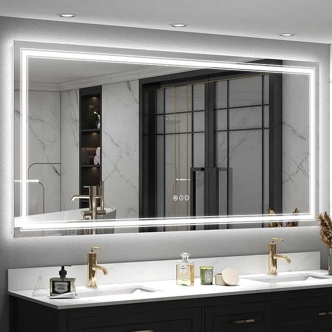 72x36 Large LED Mirror for Wall, Lighted Bathroom Vanity Mirror with Lights, Anti-Fog, Dimmable, Shatterproof, Memory, ETL Listed (Backlit + Front Lighted)