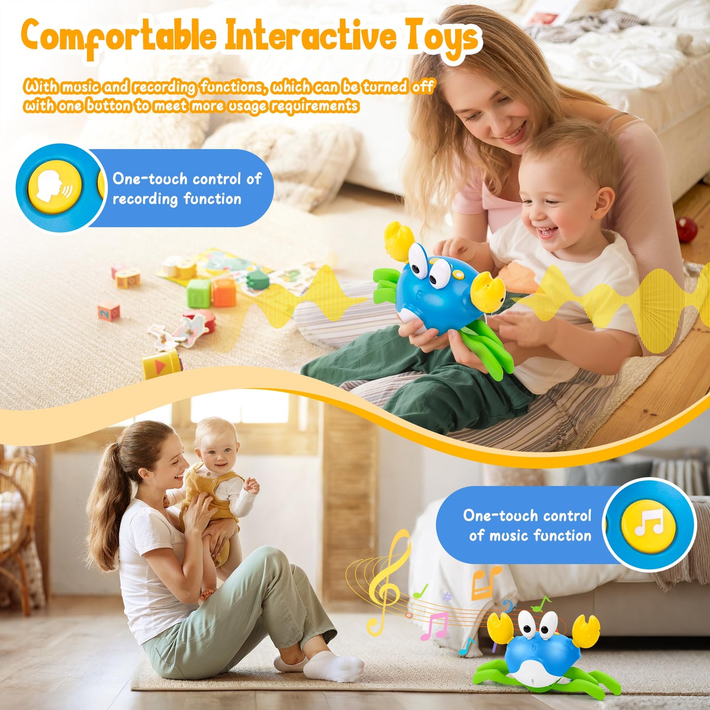 Hielse Crawling Crab Baby Toy, Increase Baby's Tummy Time Crab, Inspire Crawling, Automatic Obstacle, Rechargeable, Music, Remote Control Truck, Recording, Dancing Crab Toy RC Car for Kid Development