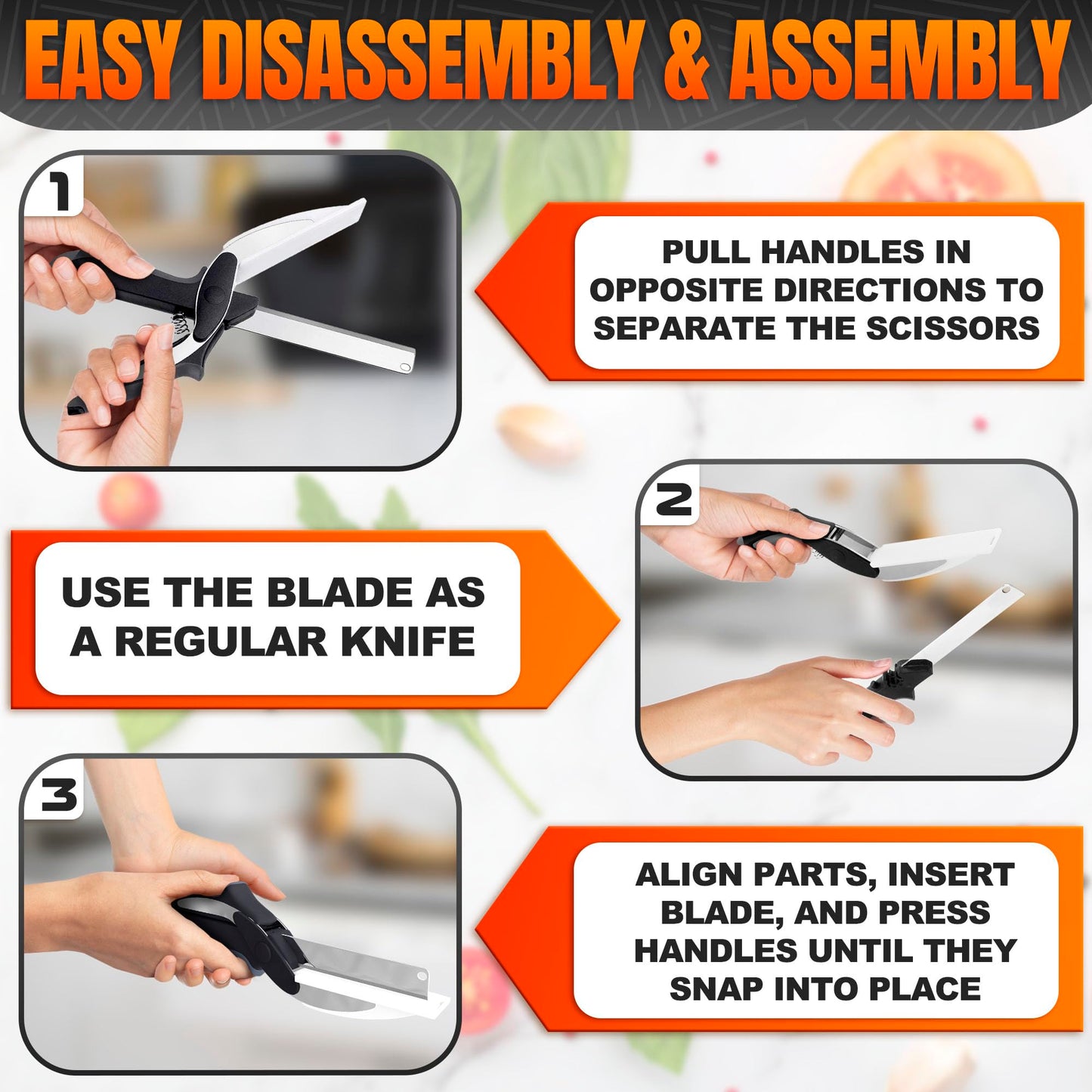 2 in 1 Cutting Board Scissors for Food - 9.6" Detachable Cheese Scissors with Cutting Board and Stainless Steel Blade - Easy-to-Use Veggie Cutter with Safety Lock, Suitable for Fruits and Vegetables