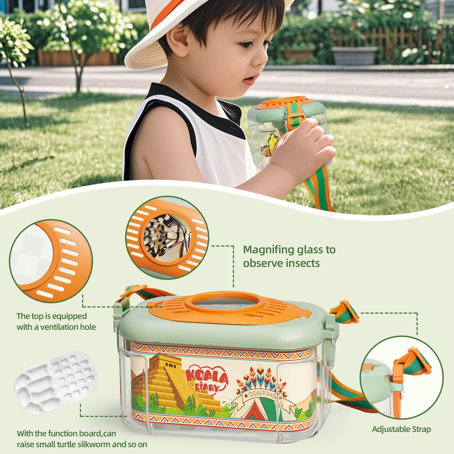 KOALA DIARY Bug Catcher for Kids Explorer Bug Catching Kit,Magnifying Glass, Tweezers, Whistle & Compass, Learning Guide, Insect Habitat, Outdoor Toys(3 Year +) (Kids Bug Catcher Set)