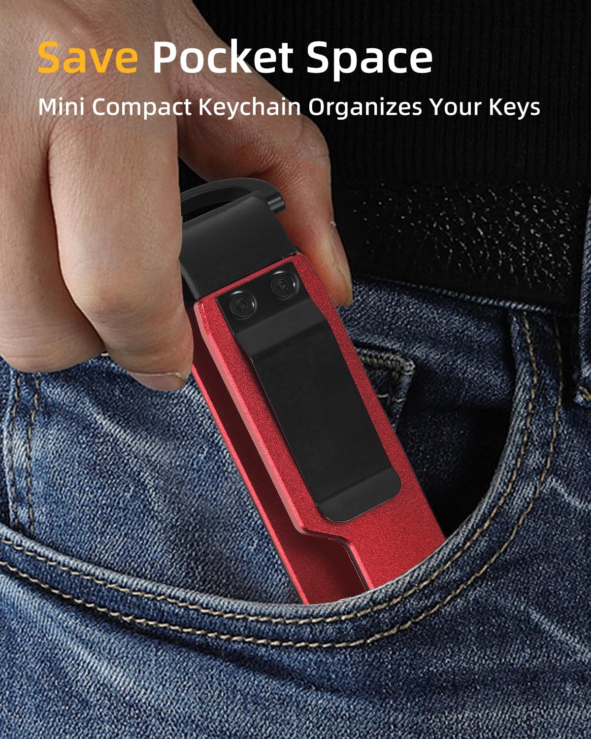KIEIYI Carbon Fiber Keychain Organizer, Key Ring Holder for 2-6 Keys, Car Key Accessories (Aluminum Alloy Red)