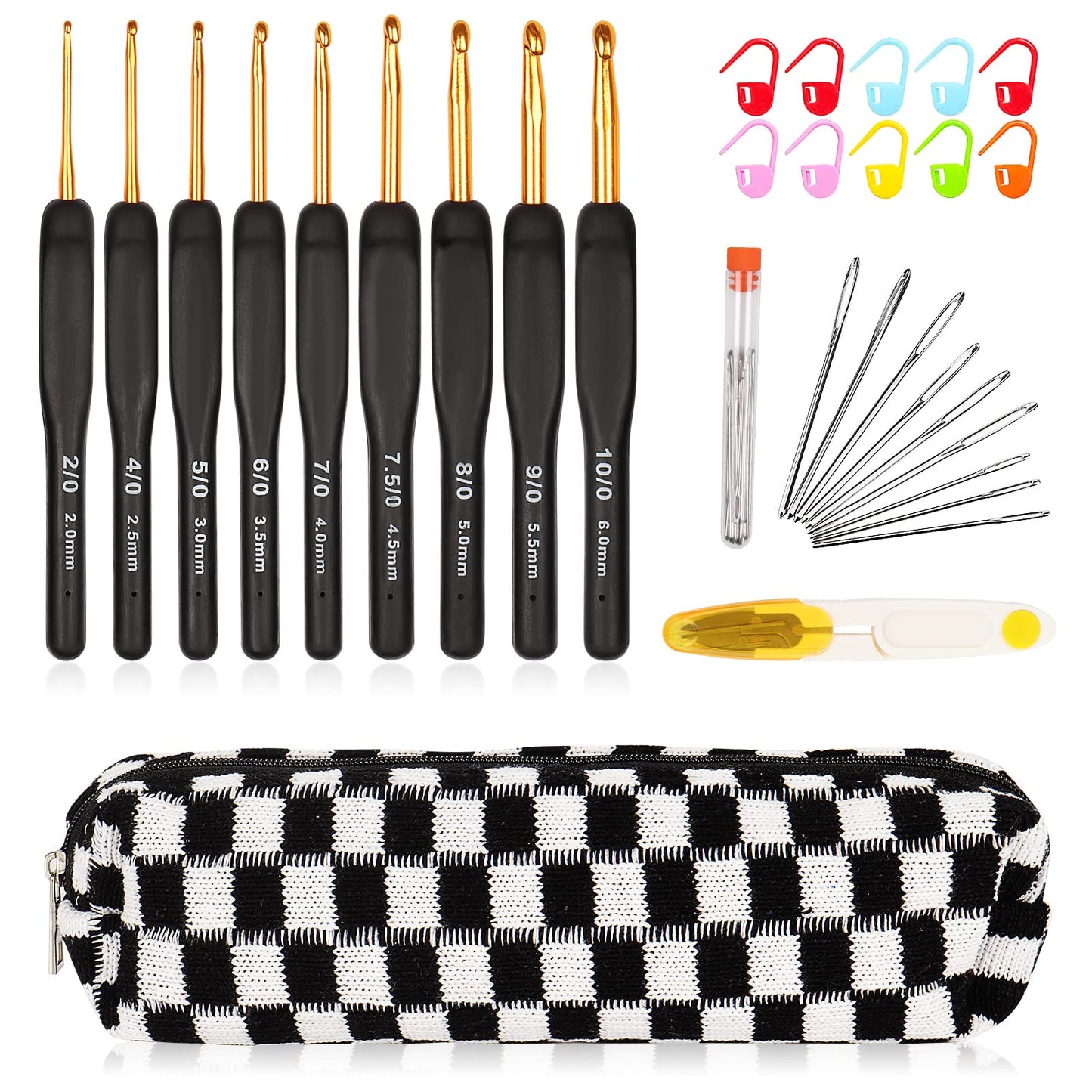 Aeelike 31pcs Crochet Hook Set, Black Gold Crochet Hooks Ergonomic with Grips for Arthritic Hands, Crochets Needles Set with Knitting & Crochet Supplies, Ideal Gift for Crocheting Beginner Lover