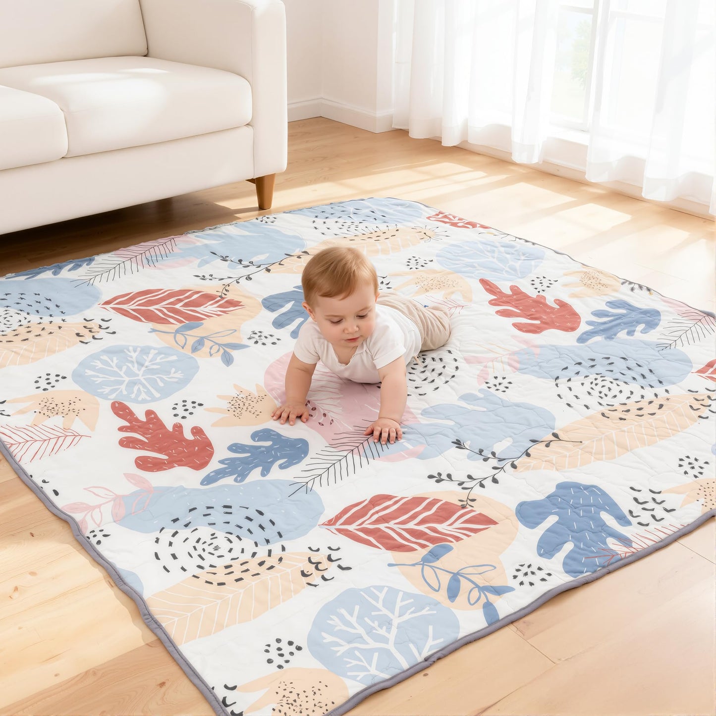CAPAKIDDO 50"x50" Baby Play Mat, Premium Thicker Foam Floor Mat, Bohemian Non-Slip Playpen Mat for Infants & Toddlers, Foldable Machine Washable Crawling Mat