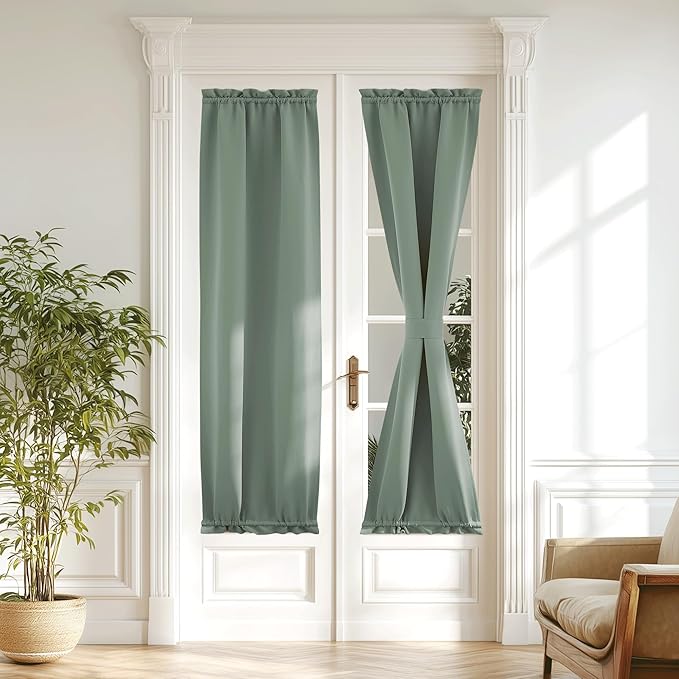 NICETOWN Front Dood Side Window Curtains - Thermal Insulated Energy Efficient Rod Pocket for French Patio Door with Tieback, Sidelight Curtains for Christmas, 20 x 72 inches, 1 Piece, Greish Green