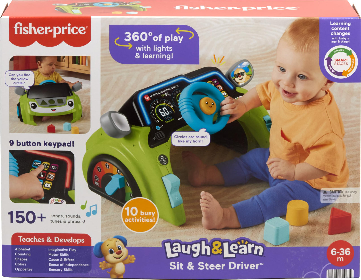 Fisher-Price Baby & Toddler Learning Toy Laugh & Learn Sit & Steer Driver Car Activity Center with Smart Stages for Ages 6+ Months