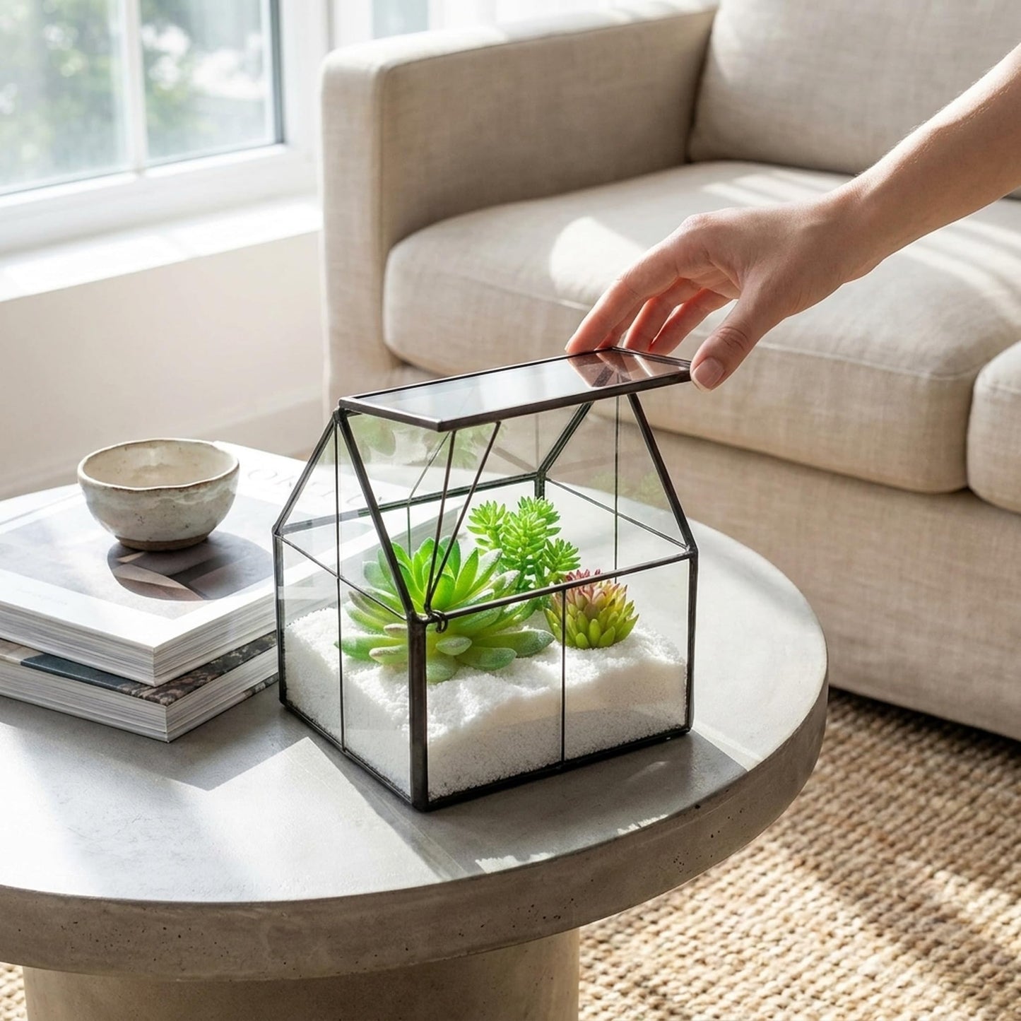 Ferrisland Glass Plant Terrarium Container Wardian Case Indoor Small Succulent Terrarium Planter w/Door for Tabletop Decor DIY - 4.9"x4.3"x4.3"
