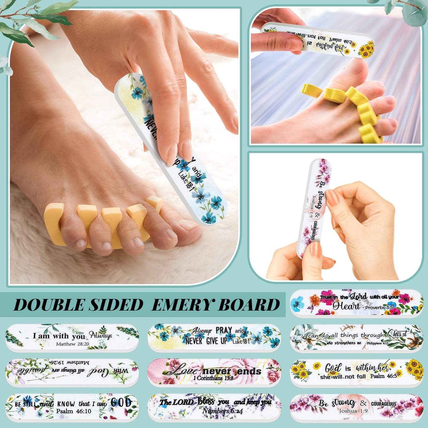 Lanties 100 Pcs Christian Gifts for Women Bulk Mini Christian Nail Files Scripture Emery Boards Religious Christmas Party Stocking Stuffers for Coworkers Employee Staff