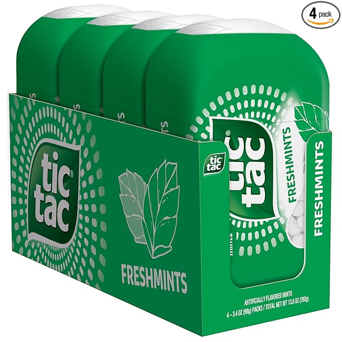 Tic Tac Freshmint Breath Mints, 4 Bottle Packs, On-The-Go Refreshment, 3.4 oz Each