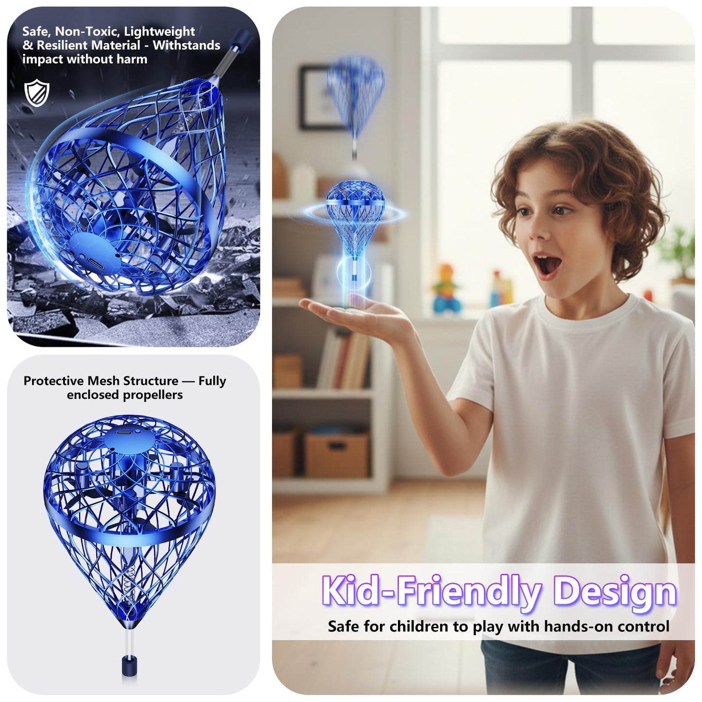 Tikduck 2026 Flying Bouncing Ball Toy - USB Rechargeable, Hand-Controlled with 3D Flips & Multi-Player Fun - Interactive Orb Toy for Kids, Teens & Adults - Indoor & Outdoor Play (Blue)