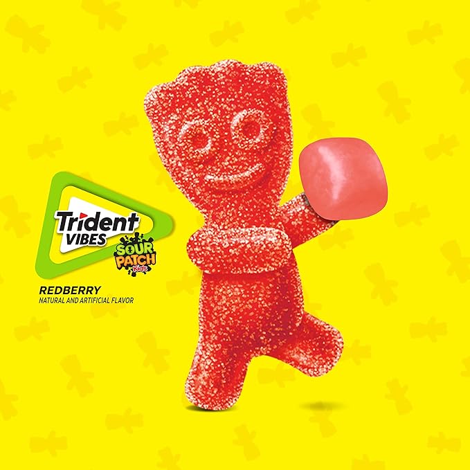Trident Vibes SOUR PATCH KIDS Redberry Sugar-Free Chewing Gum, 4-40 Piece Bottles (160 Total Pieces)