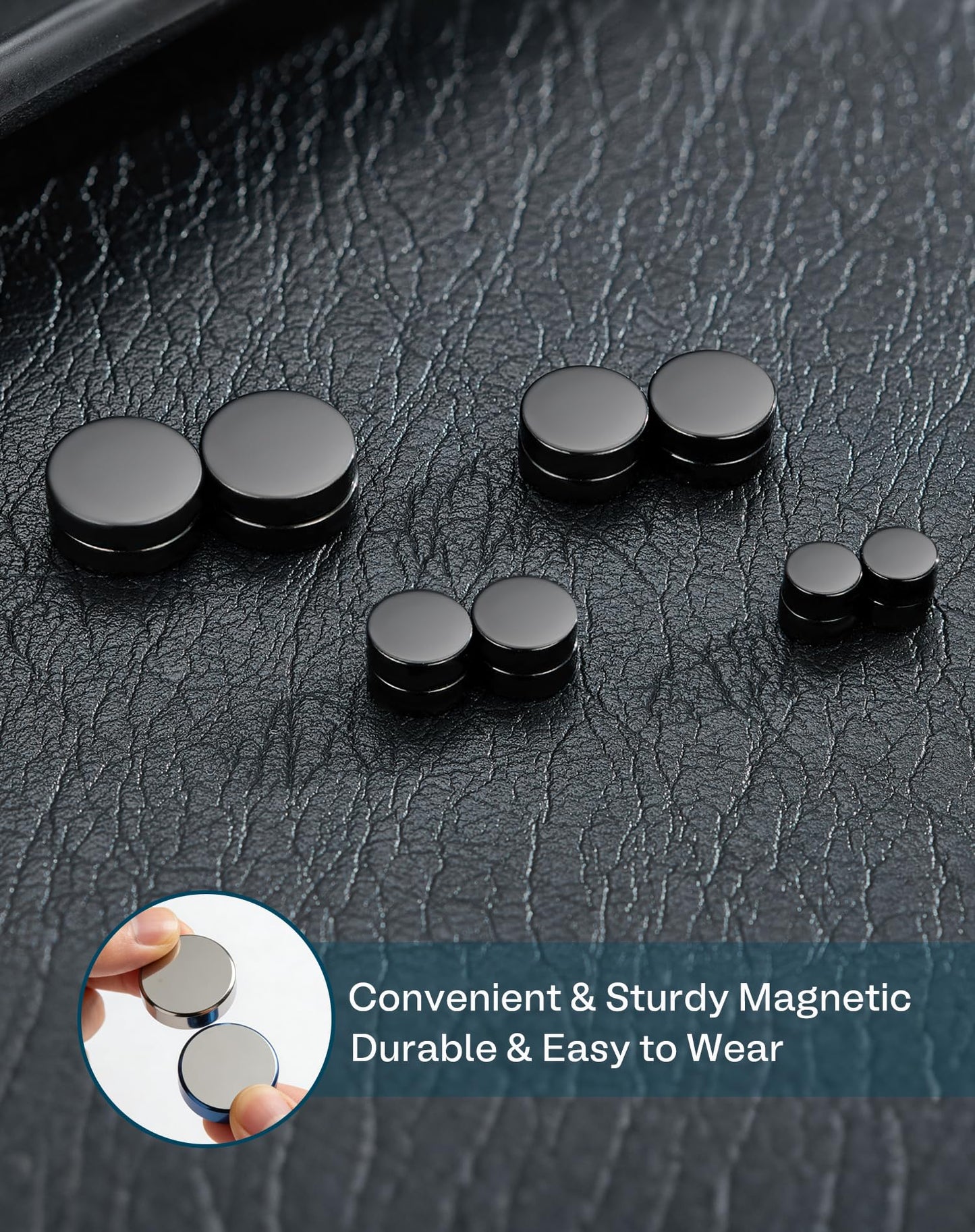 SIISPRI 4-5 Pairs 6-12mm Black Stainless Steel Magnetic Fake Gauges Earring Studs for Men Women Non Pierced Earrings,Hypoallergenic (Black(6-12mm 4 pairs))