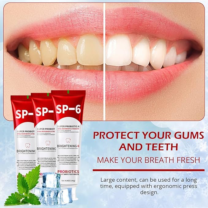 SP-6 Probiotics Whitening Toothpaste - Probiotics for Teeth Whitening and Gum Health - Enamel-Safe, Fluoride-Free, Double Mint Flavor,Fresh Breath (1)
